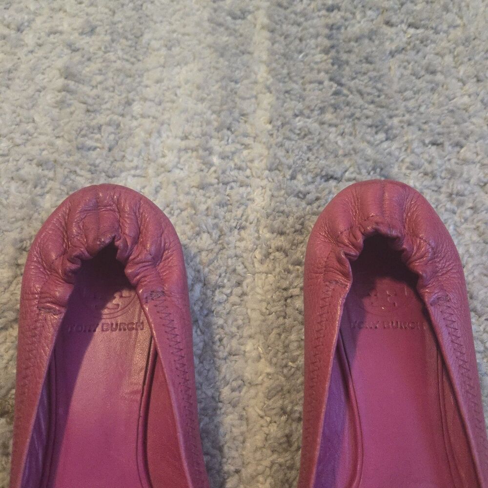 Tory Burch Women's Reva Genuine Leather Slip on Ballet Flats Shoes Solid Pink 8 - Picture 2 of 8